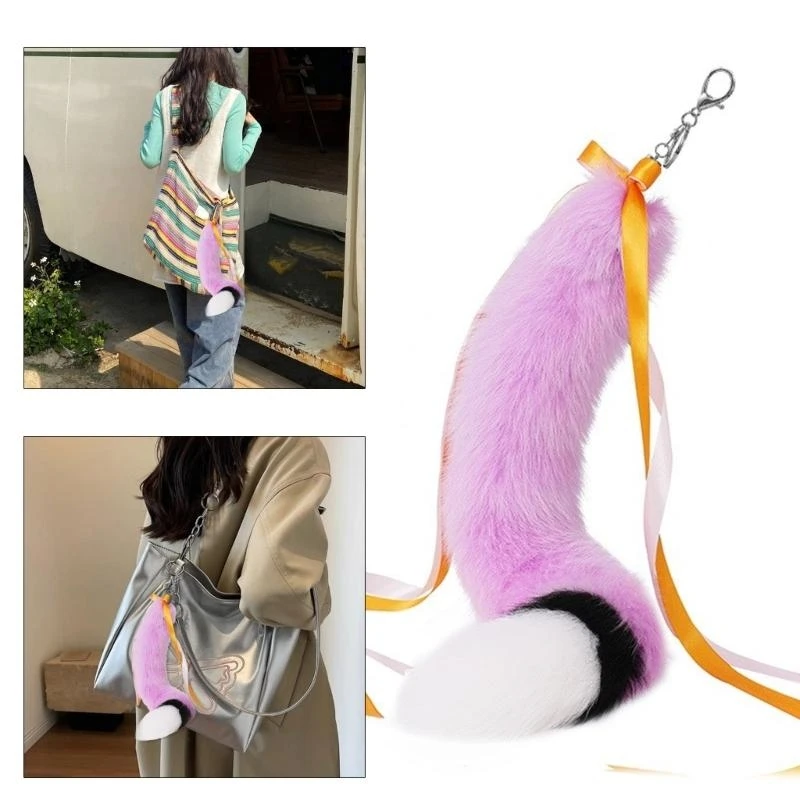 

Ribbon Plush Tail Keychain Pendant Lovely Hanging Decorations Keyring Charm