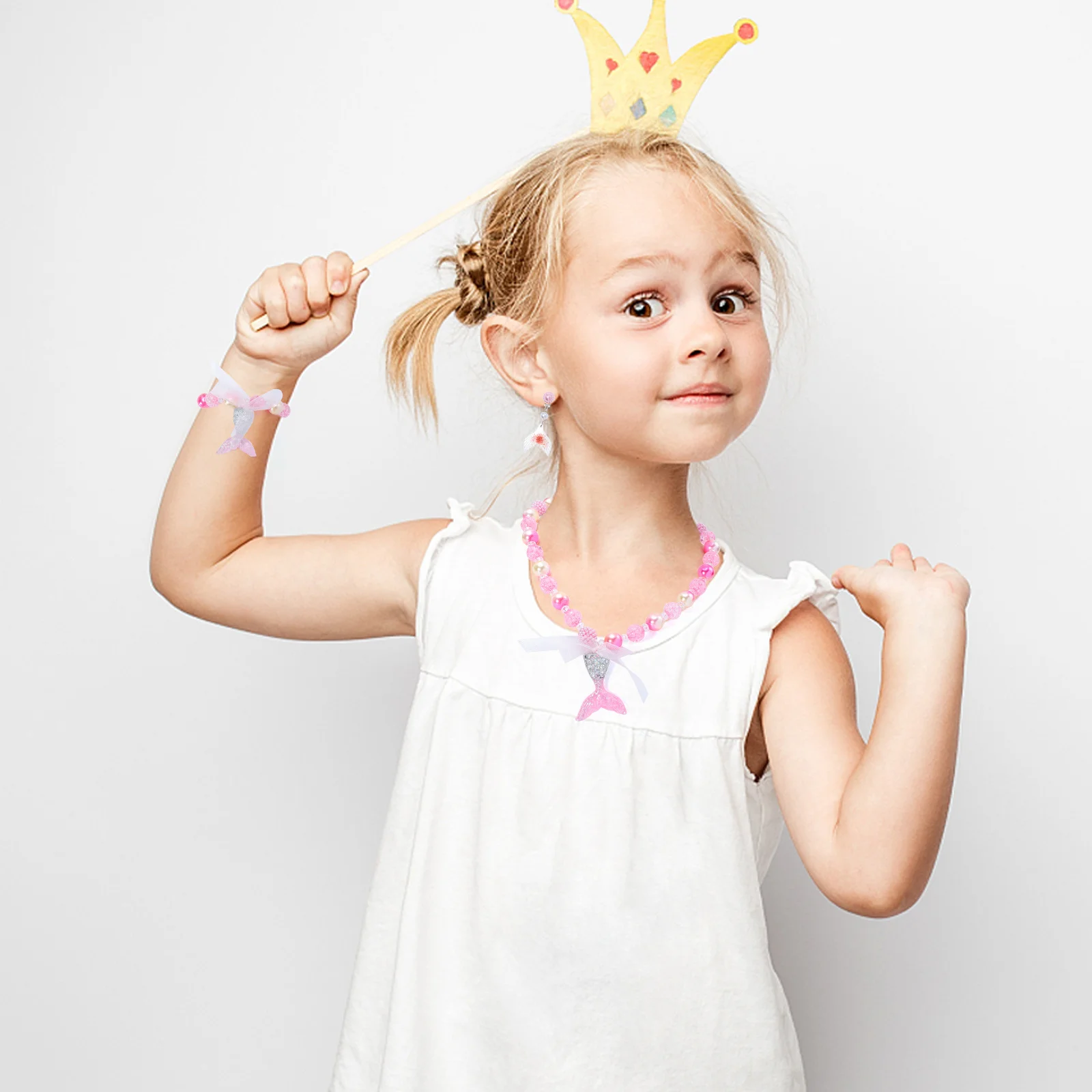 

Pearl Necklace Set Jewelry Colorful Plastic Cartoon Pendant Earrings Party Everyday Wear Children