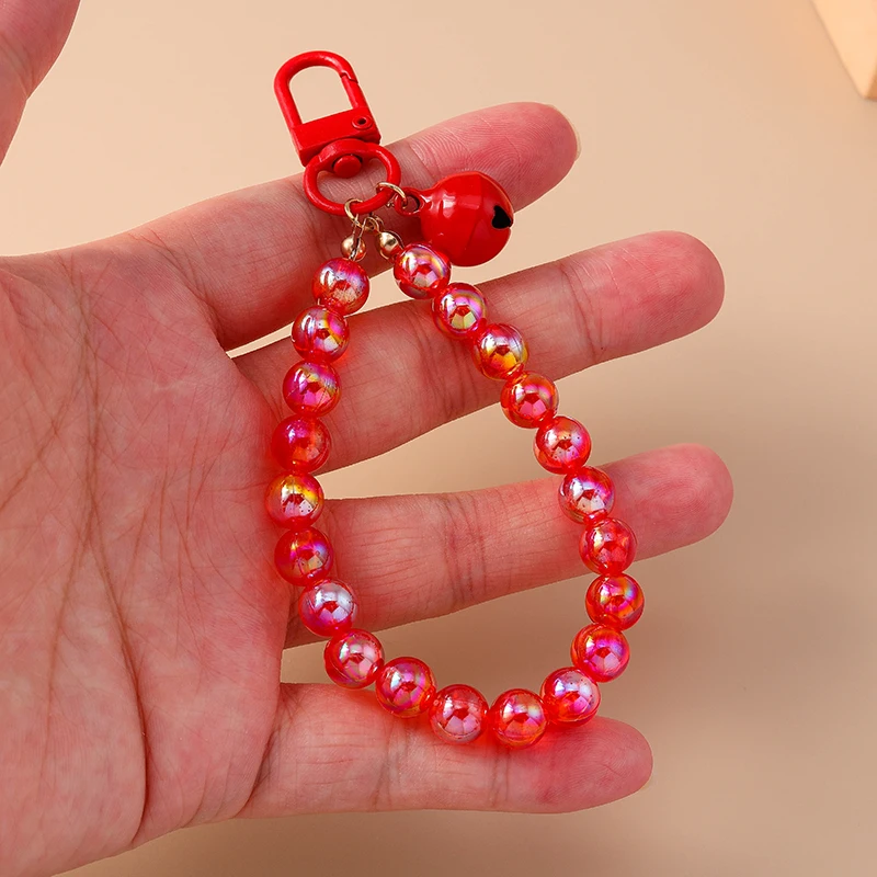 Aihua Bunter Schicker Glas-Popcorn-Ring Glocken-Stern-Perlen-Schlüsselanhänger für Frauen und Mädchen, Handykette, Taschenanhänger, Schlüsselring, Schmuck, Geschenke – Detail 8