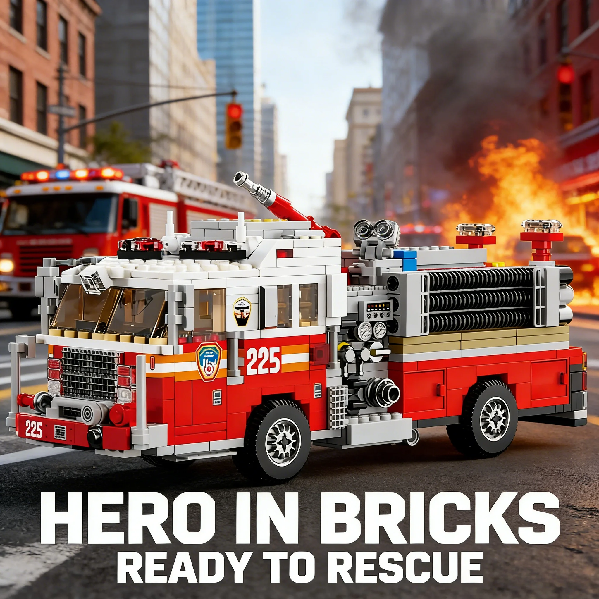 

Конструктор MOC Пожарная машина, 1052 детали, набор для сборки модели спасательного автомобиля, креативный развивающий подарок для детей и взрослых, для демонстрации на рабочем столе