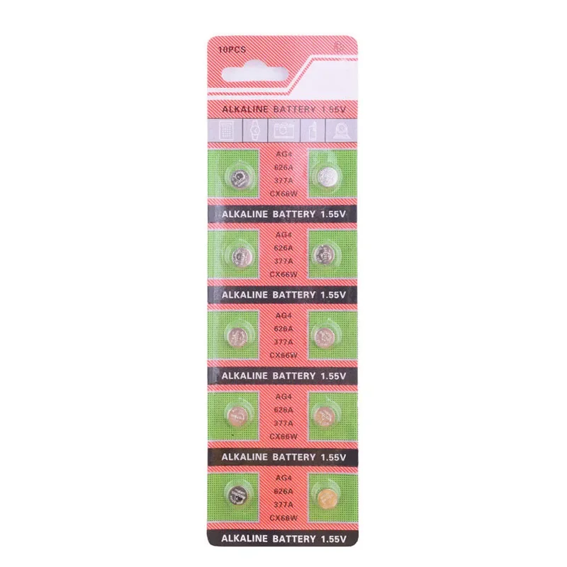 100pcs /10 Cards 30mAh 1.55V AG4 377A 377 LR66 LR626 SR626SW SR66 AG4 AG 4 Button Cell Coin Battery For Watch Toys Remote