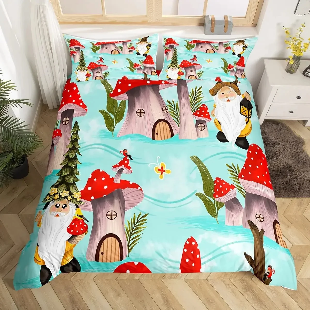 

Cartoon Mushrooms Duvet Cover Kawaii Fungus Bedding Set Wild Mushroom Stuff Comforter Cover Twin King for Boys Girls Room Decor