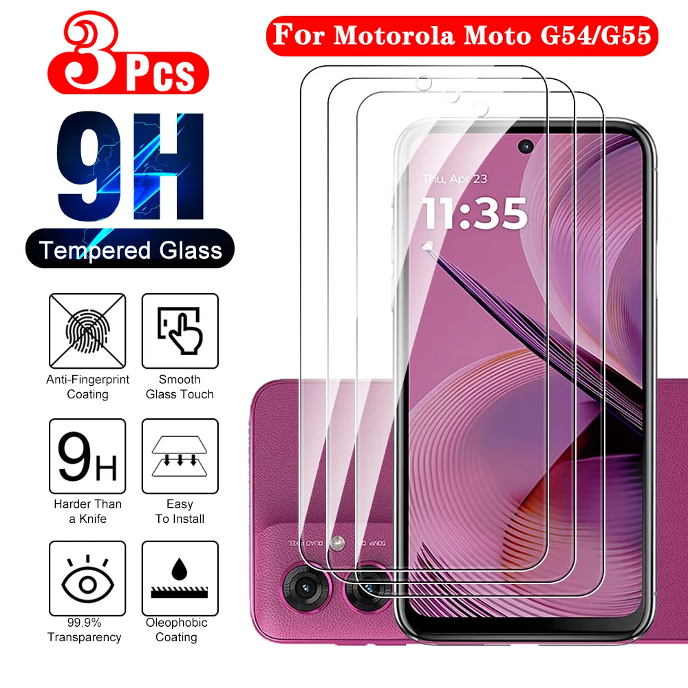 3pcs For Motorola Moto G54 54G G55 Tempered Glass on MotoG54 MotoG55 Screen Protector MotorolaG54 Phone Protective Film 6.5inch