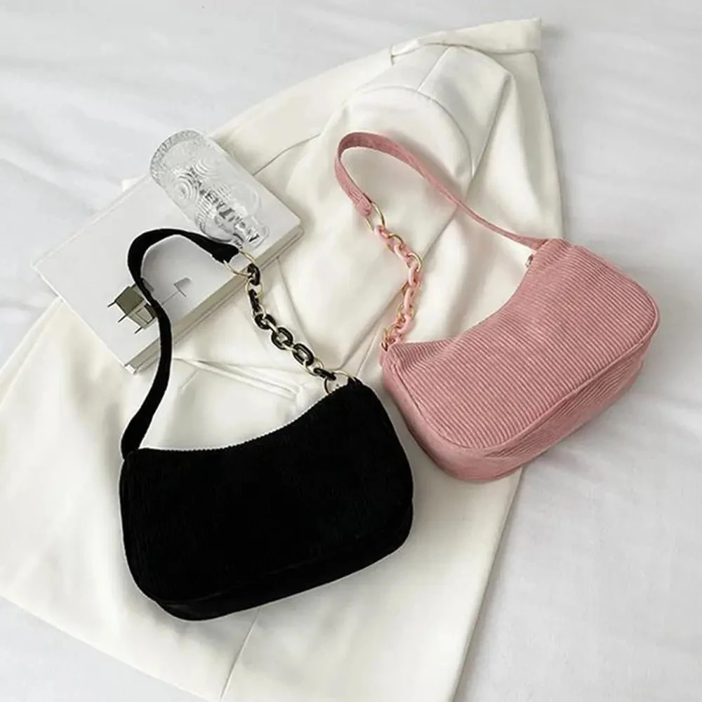 Fashion Vintage Women Handbags Corduroy Underarm Bag Casual Women Shoulder Bags Crossbody Zipper Female Handbag Clutch