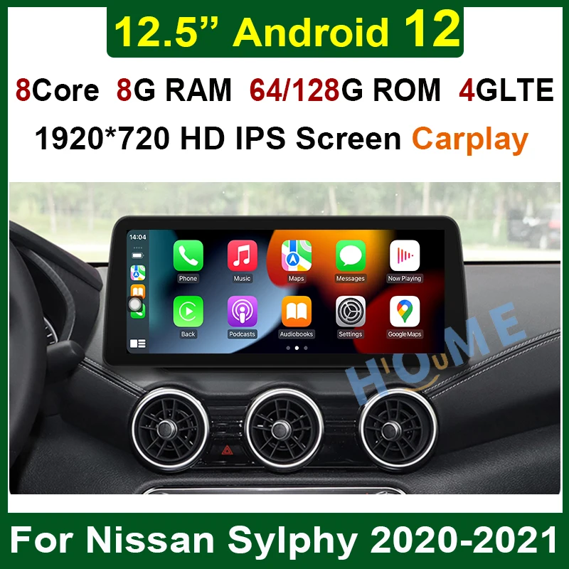 

Car Multimedia Player GPS Navigation 12.5" Android 12 8+128G For Nissan SYLPHY 2020 2021 Auto Stereo CarPlay WiFi 4G Bluetooth