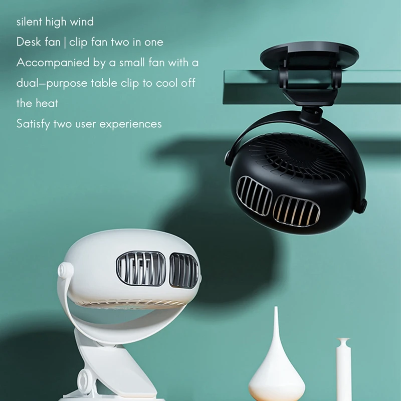 Portable USB Rechargeable Fan Mini Desktop Clip Fan 360 Degree 3-Speed Silent With Strong Wind Rotating Quiet