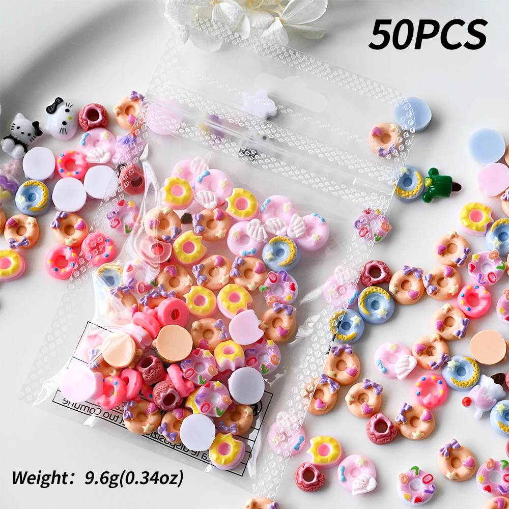 50pcs 3D Doughnuts, Ice Cream Nail Art Decorations Kits Kawaii Dessert Doughnut Design Nail Art Parts DIY Sweet Manicure Charms