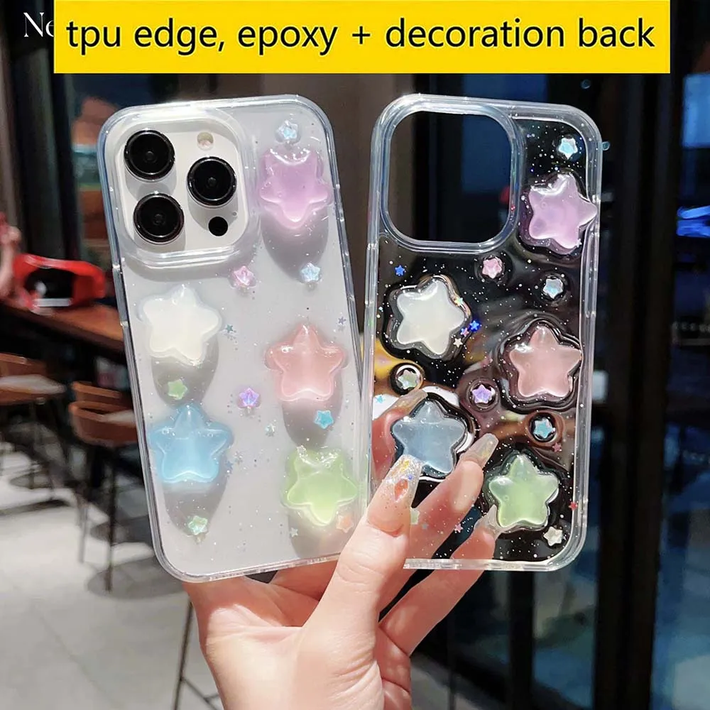 3D Epoxy Luminous Star Case For iPhone 16 15 14 13 12 11 Pro Max Plus Mini Clear Soft TPU Cover Skin