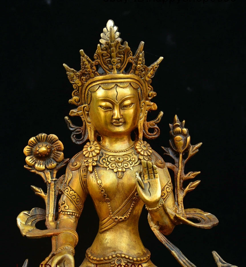 Old Tibet Buddhism Bronze 7 eyes White Tara spirit of Compassion Goddess Statue