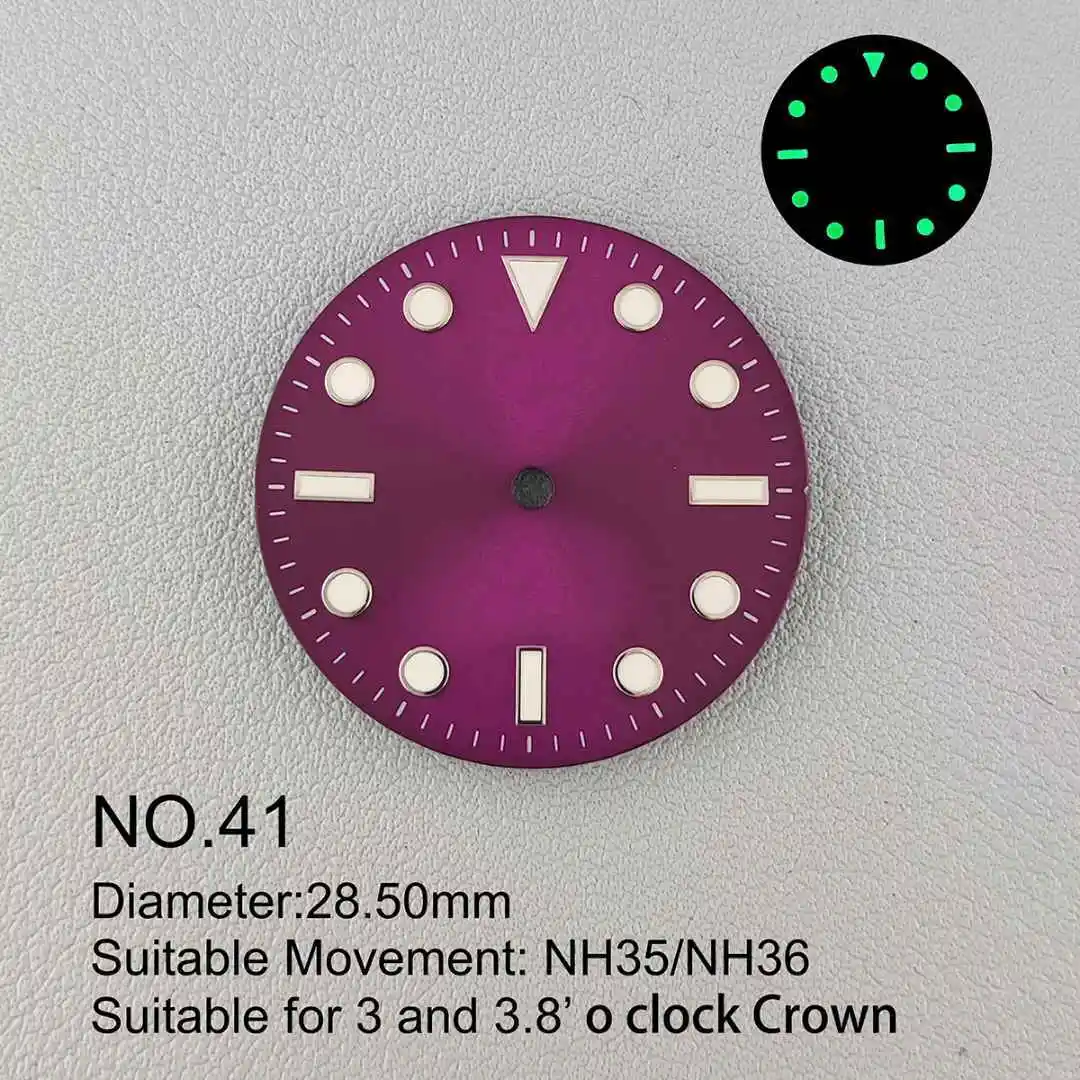 28.5mm NH35 Sterile Dial Watch Face Fit NH35 NH36 Automatic Movement Single Calendar Green Luminous Customizable Logo Dial