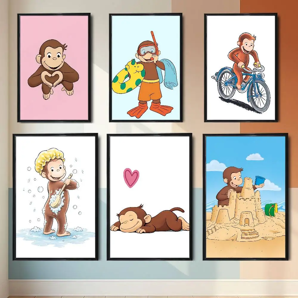 Cute cartoon style Curious George Poster HD Art Sticky Wall Waterproof Home Living Room Bedroom Bar Aesthetic Decoration