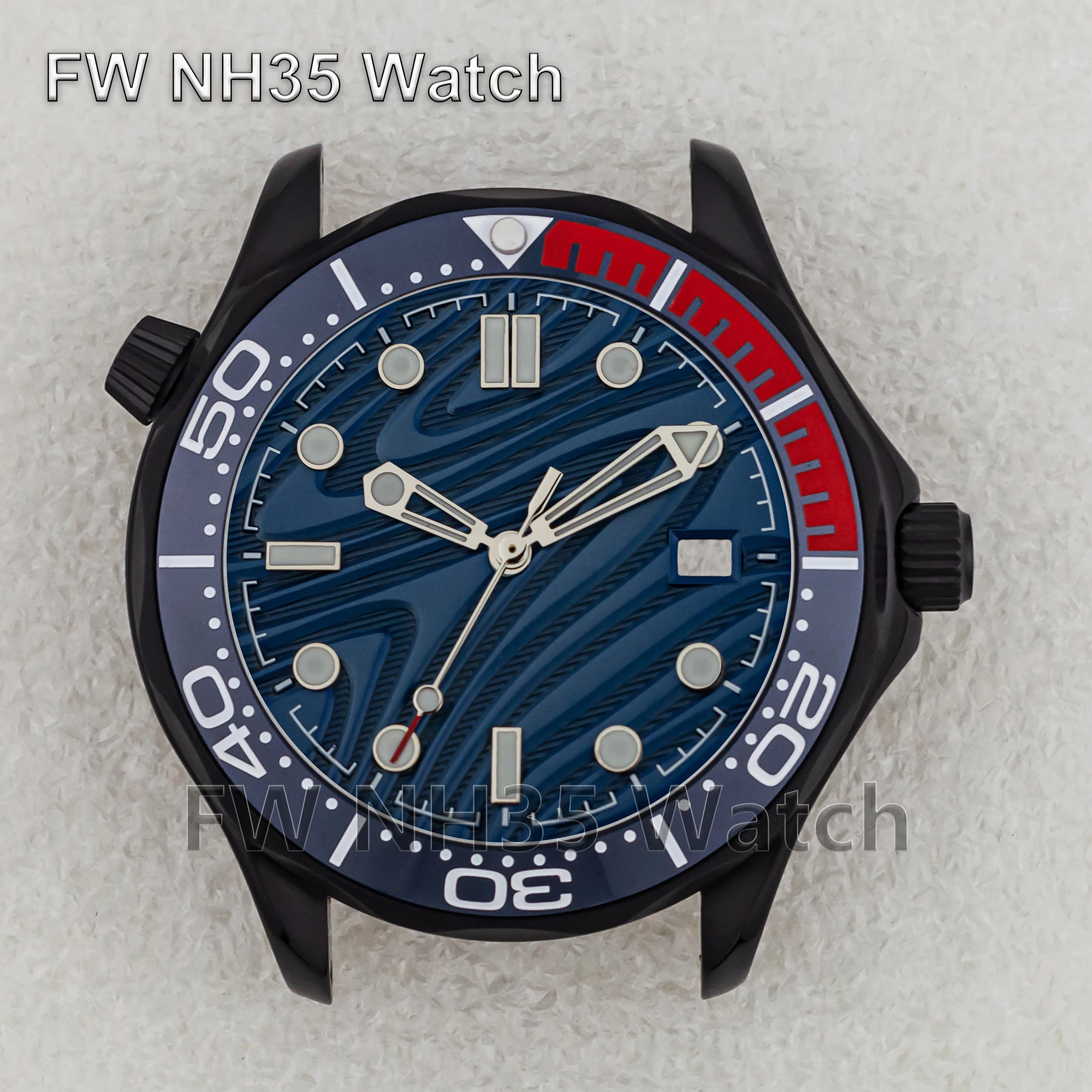 

41mm NH35 Case Wave Pattern Dial Hands 10ATM Waterproof Case for Mod Seamaster 300 NH35 Movement Men Watch Parts Accessories