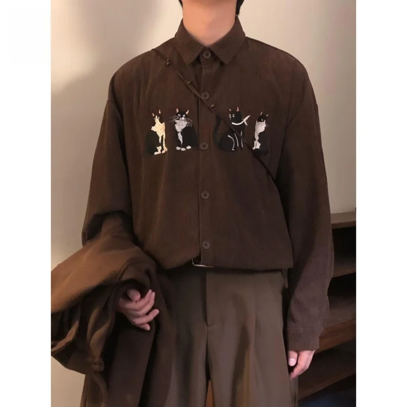 

Loose Long Sve 2024 Letter Print Casual irt Men's Hong Kong Sle Spring Autumn Trendy Versatile Lightweight Collar