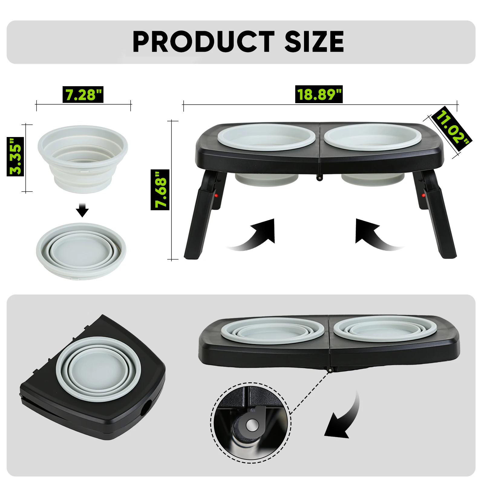 Click to see full view 2+   VIDEO Elevated Dog Bowls Stand, 3 Height Adjustable Raised Dog Bowl with Collapsibl view 5