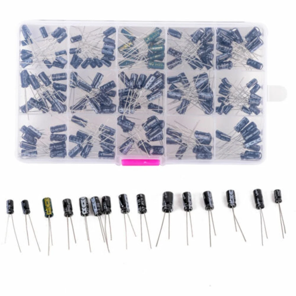 200 قطعة 15 قيم 0.1 فائق التوهج إلى 220 فائق التوهج مُكثَّف كهربائيًا صندوق تخزين من البلاستيك مجموعة المكثفات متنوعة