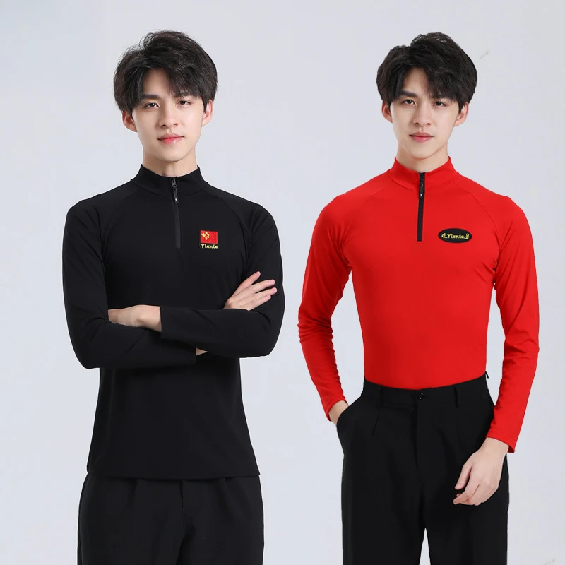 New Autumn Winter Men's Latin Dance Long Sleeve Top with Fleece Lining Perfect for Dance Practice Ballroom Standard Dancing