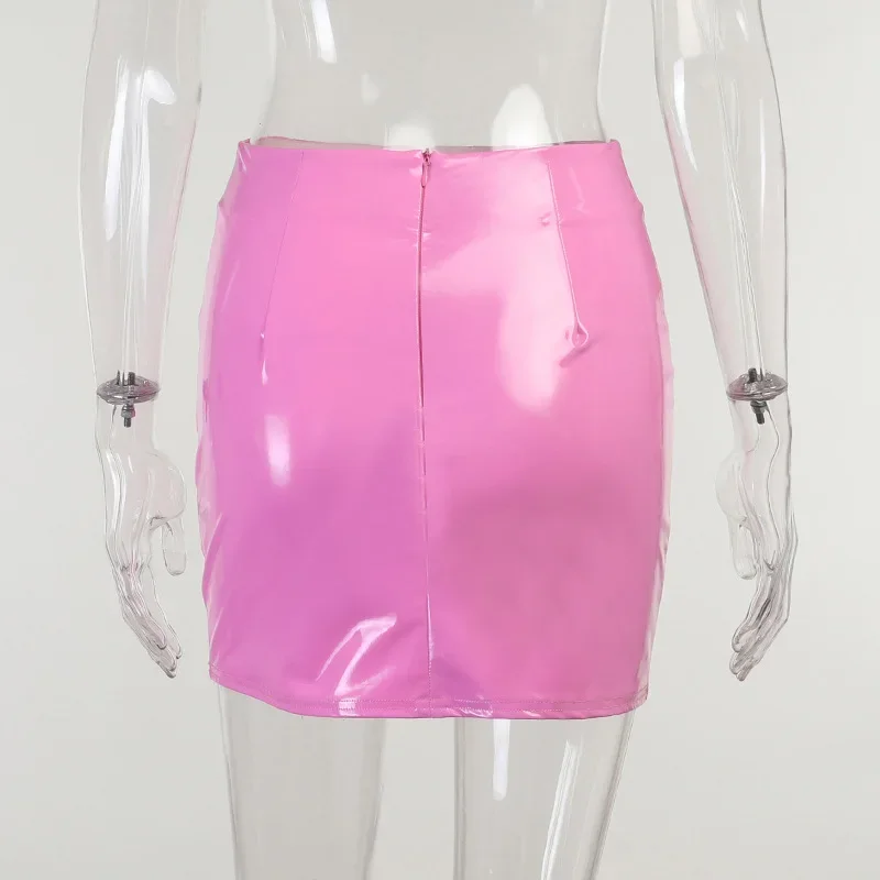 Summer Office Women PVC Pencil Skirt 4XL 5XL Latex Patent Leather Pink Short Skirts Sexy PU Mini Hip Wrapped Shiny Skirt Custom