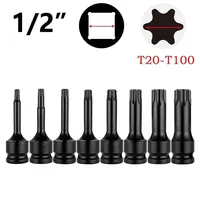 1Pcs 1/2inch Torx Bit Socket Air Impact Wrench Adaptor Bits T30 T40 T45 T50 T55 T60 T70 T80 T100 Home Screw Driver Tools