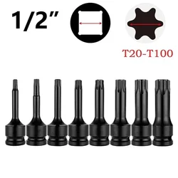 1szt 1/2inch Torx Bit Socket Air Impact Wrench Adapter Bits T30 T40 T45 T50 T55 T60 T70 T80 T100 Home Screw Driver Tools