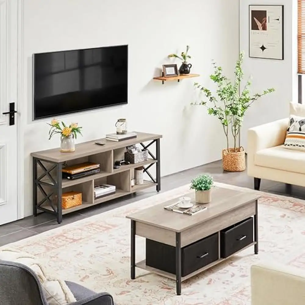 3-Piece Living Room Furniture Set with TV Stand Lift-Top Coffee Table and End Table Industrial Style Storage Solution