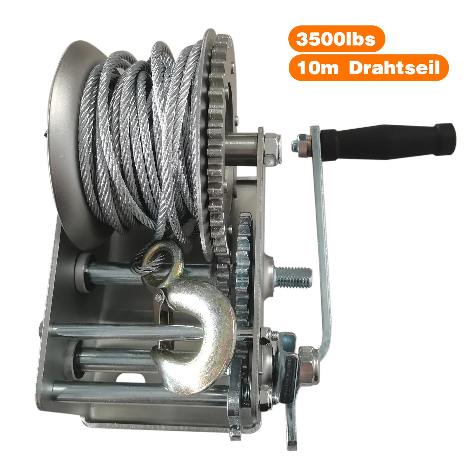 Image of AP02 3.500 lb Handwinde – Boot-/Anhänger-/Auto-Winde mit 10 m Drahtseil - Übersetzungsverhältnis 4,1:1 / 8:1
