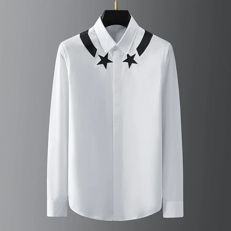 

High-end men's shirt printed men's shirt long-sleeved lapel shirt daily outdoor shopping comfortable fabric large size xs-6xl