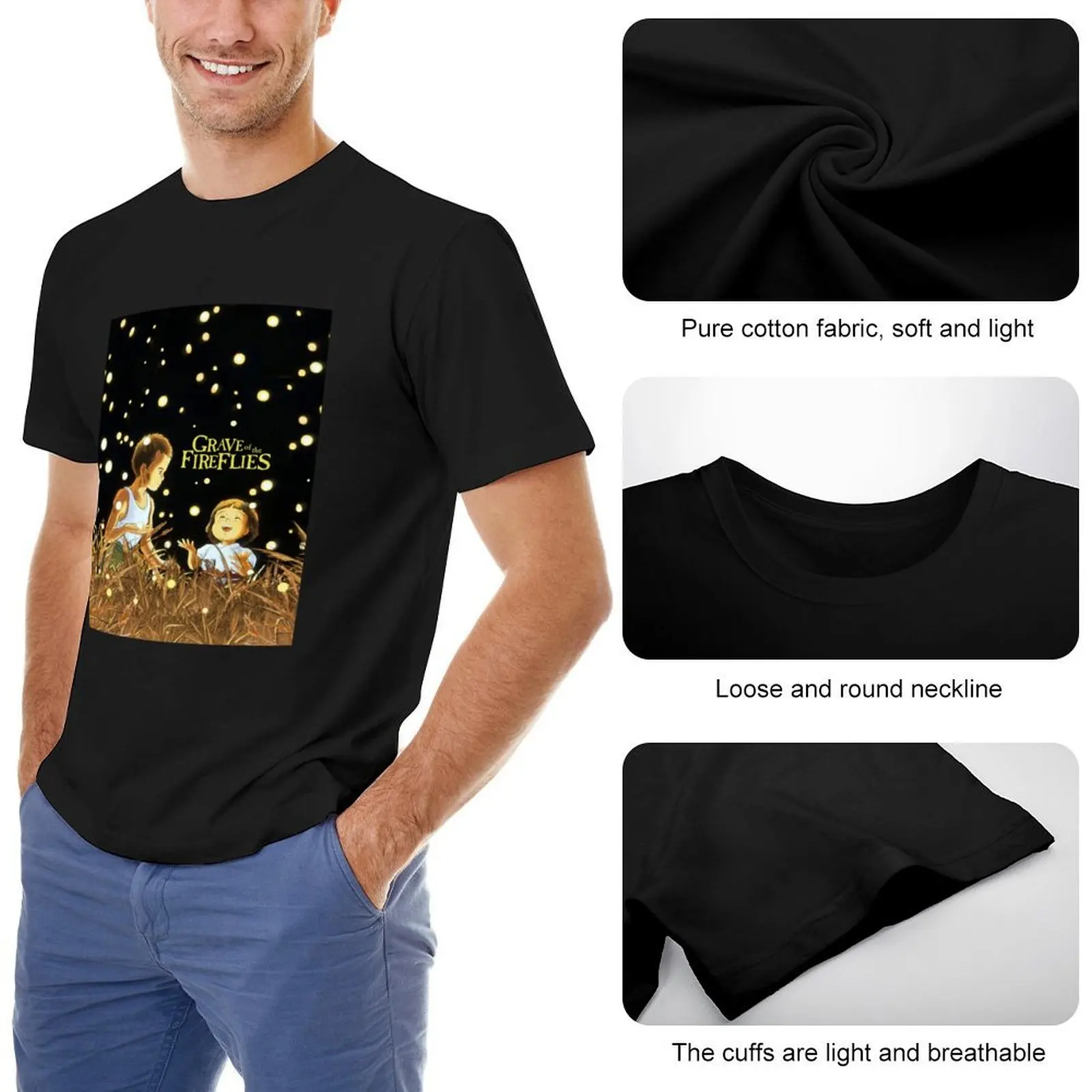 Grave of The Fireflies (Large) Graphic T-Shirt anime tshirt cute clothes black t shirts for men image 5