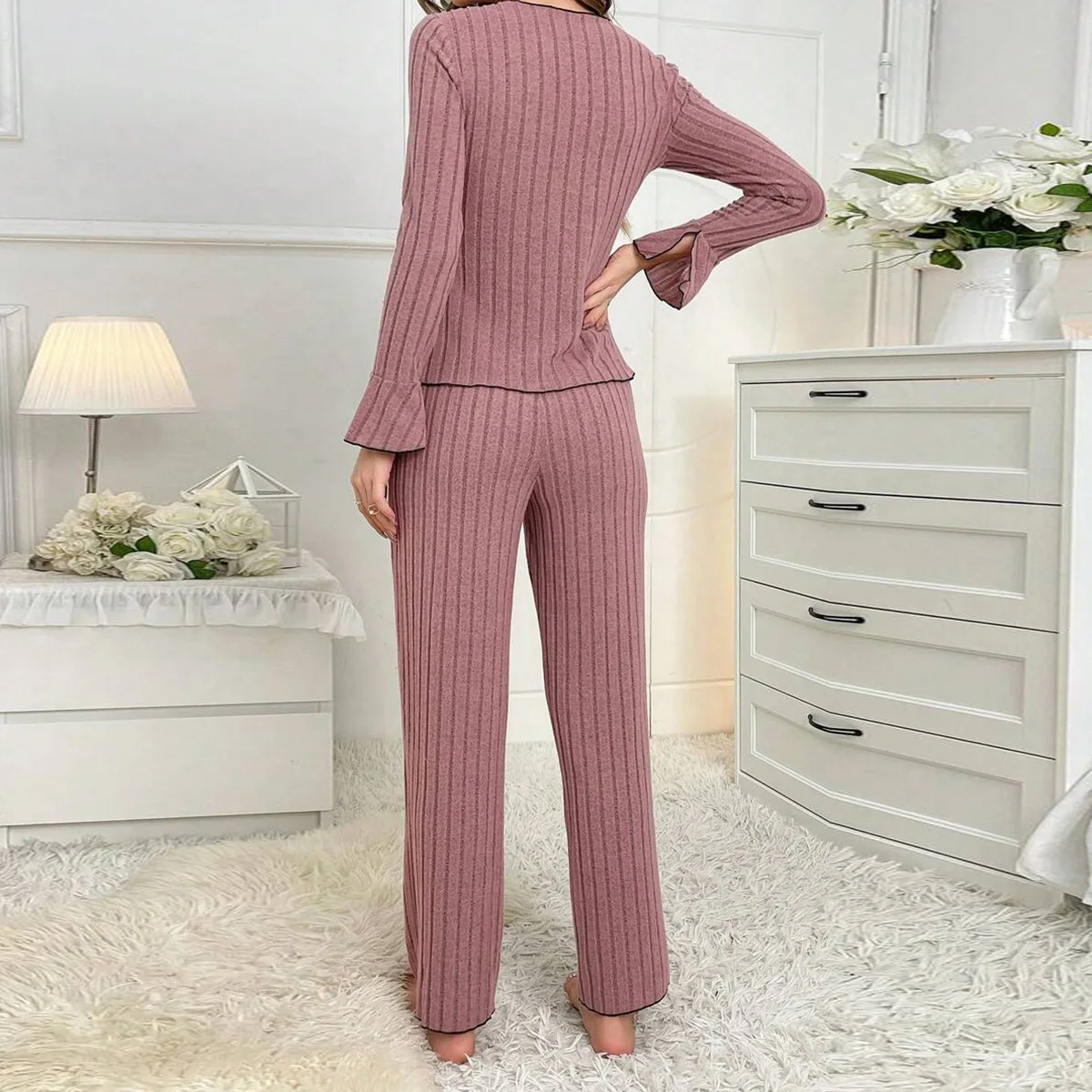 Pajama Home Set Women Autumn 2024 New Simple and Fashionable Lapel Casual Bow Long Sleeved Long Pants Two Piece Suit Streetwear