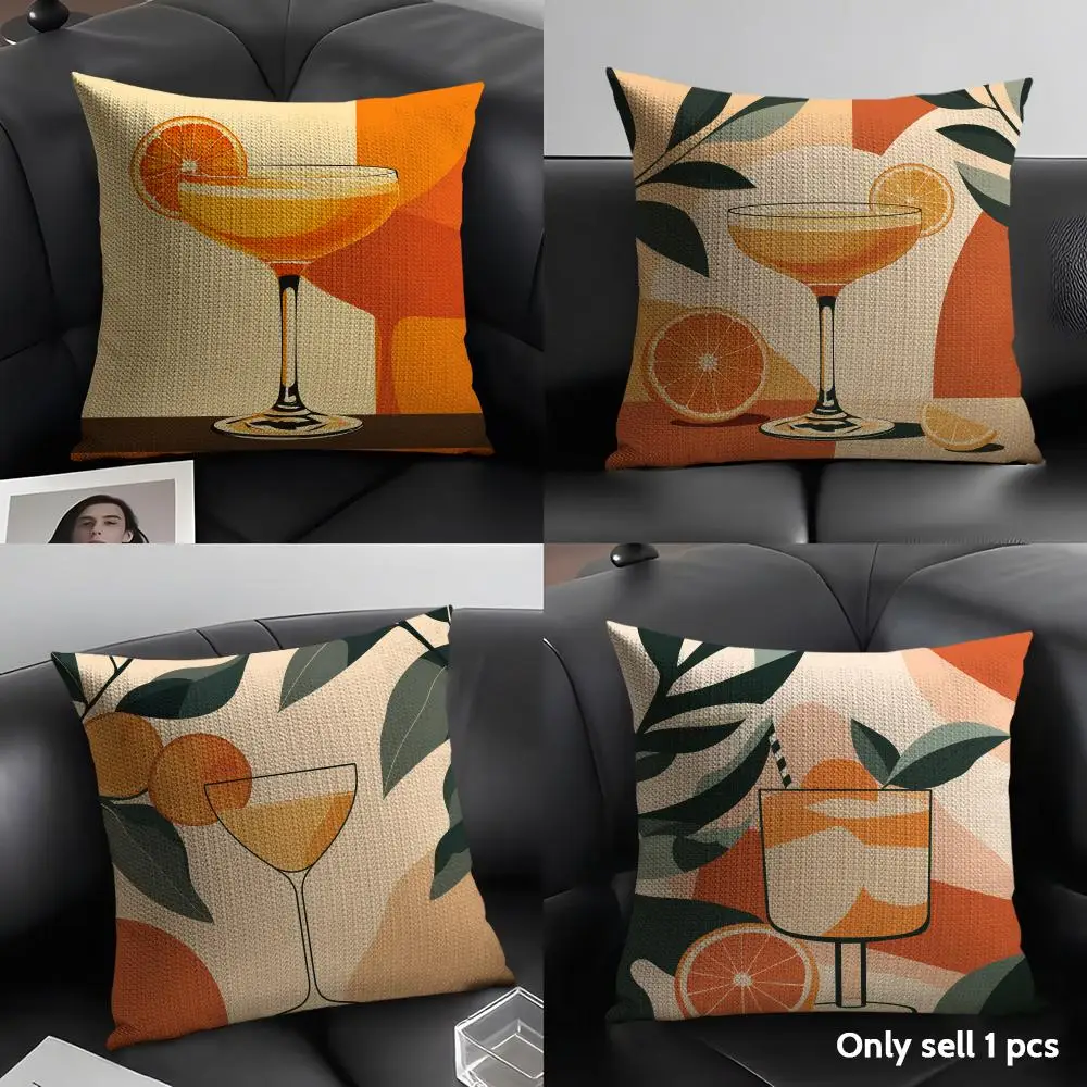 Cocktail Vibrant Citrus Drink Cushion Cover Natural Linen Organic Fabric Double Sided Print Sofa Pillow Case Home Decor Gift