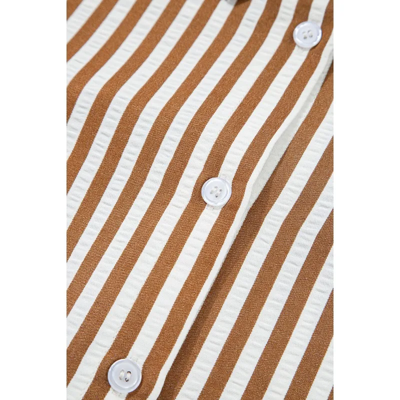 2025 Autunno Moda Stripe Casual Concise Camicia Abito da donna Colletto rovesciato Manica intera Monopetto Patchwork Abito elegante