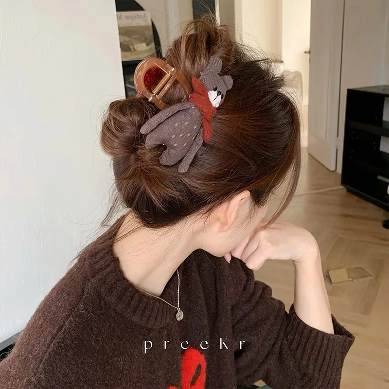 1pc Cute Scarf Bear AB Face Catching Cartoon Animal High End Haircut Shark Clip Hair Accessories New Style