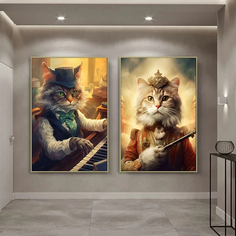 

Fun Steam Punk Cat Playing Piano Poster and Print Classic Vintage Animal Canvas Wall Art Painting for Children's Room Home Decor