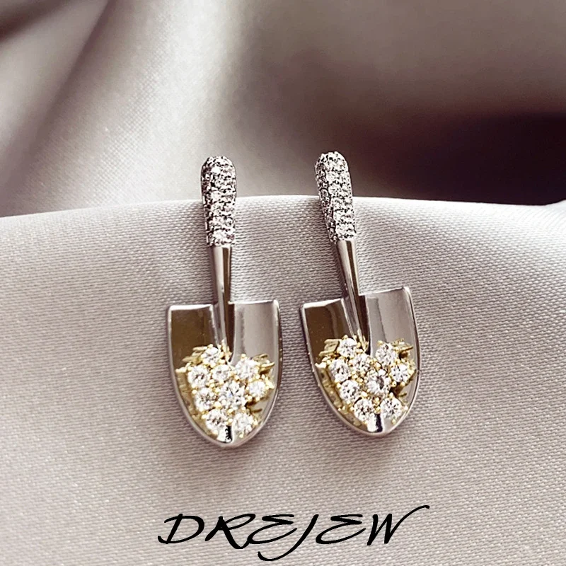 DREJEW 2025 Inlaid Rhinestone Irregular Earrings for Women Shovel Personalized Stud Earring Sparkle Jewelry Dropshipping Gifts