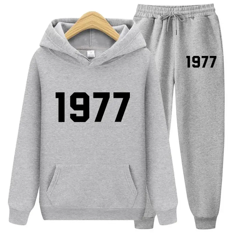 

1977 printed hoodie two-piece set for men and women fashion brand High Street loose wool autumn and winter warm hoodie+pants