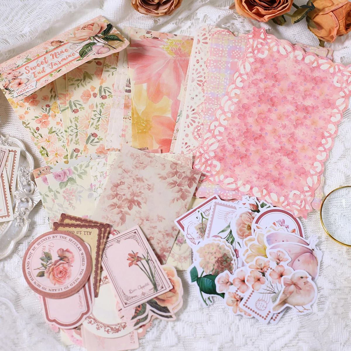 100 قطعة ورق سكرابوكينغ خمر ملصقات ذاتية اللصق Crafts بها بنفسك الحرف الديكور مجلة الزينة مادة الورق #6