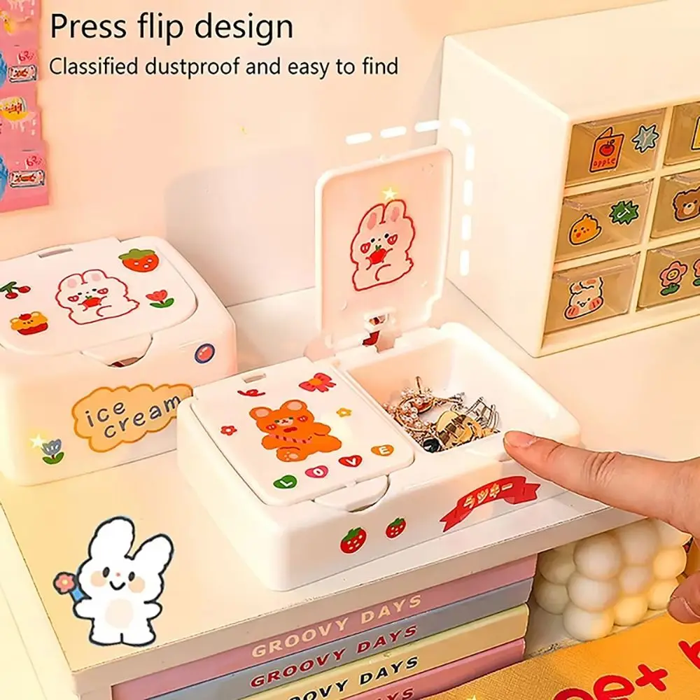 1Pcs Button Desk Organizer Box Kawaii Cartoon Mini Cosmetics Storage Box With Lid Plastic Makeup Organizer Container