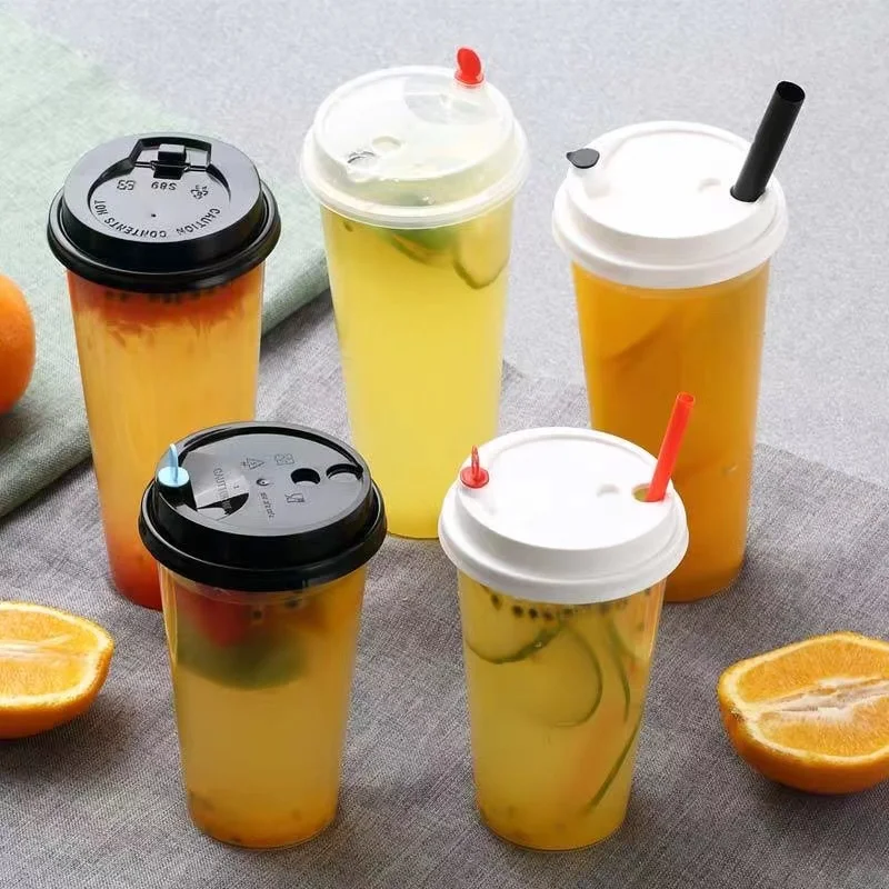 Imagem -03 - Copo de Plástico Transparente Descartável com Tampa da Cúpula Embalagem para Levar Copos de Suco Bebidas Geladas Bubble Tea Coffee Cup Pvc 100 Pcs