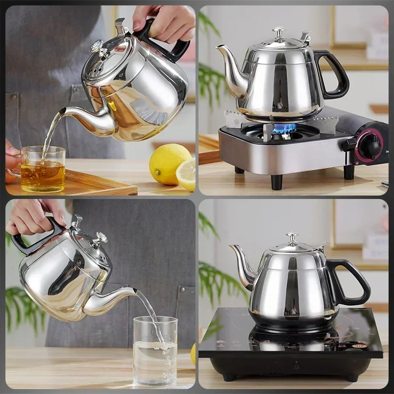 Water Kettle with Filter Tainless Steel Barley Tea pots Portable Stove Metal Coffee Pot Gas Induction Home Camping