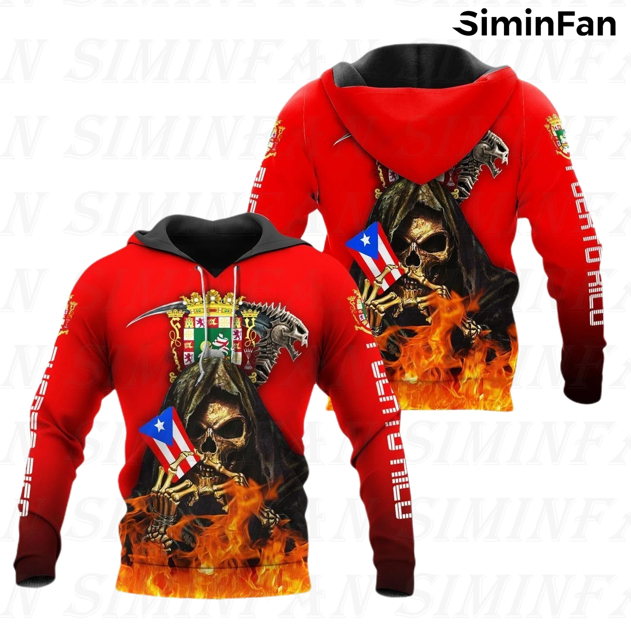 Boricua Puerto Rico Skulls Mens Hoodie 3D Print Zipper Jacket Hooded Pullover Unisex Casual Sweatshirt Women Coat Red Tracksuit