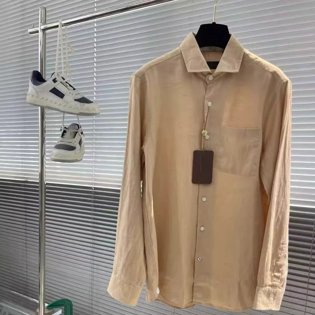 

LP Italian Casual Lapel Long Sleeve Shirt Men's Linen Shirt