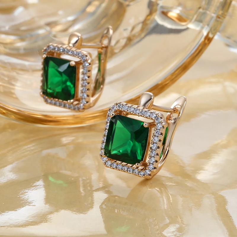 JULYDREAM Claw Inlay Green Zircon Classic Square Women Earrings 585 Gold Color Personality Jewelry Wedding Luxury Accessories