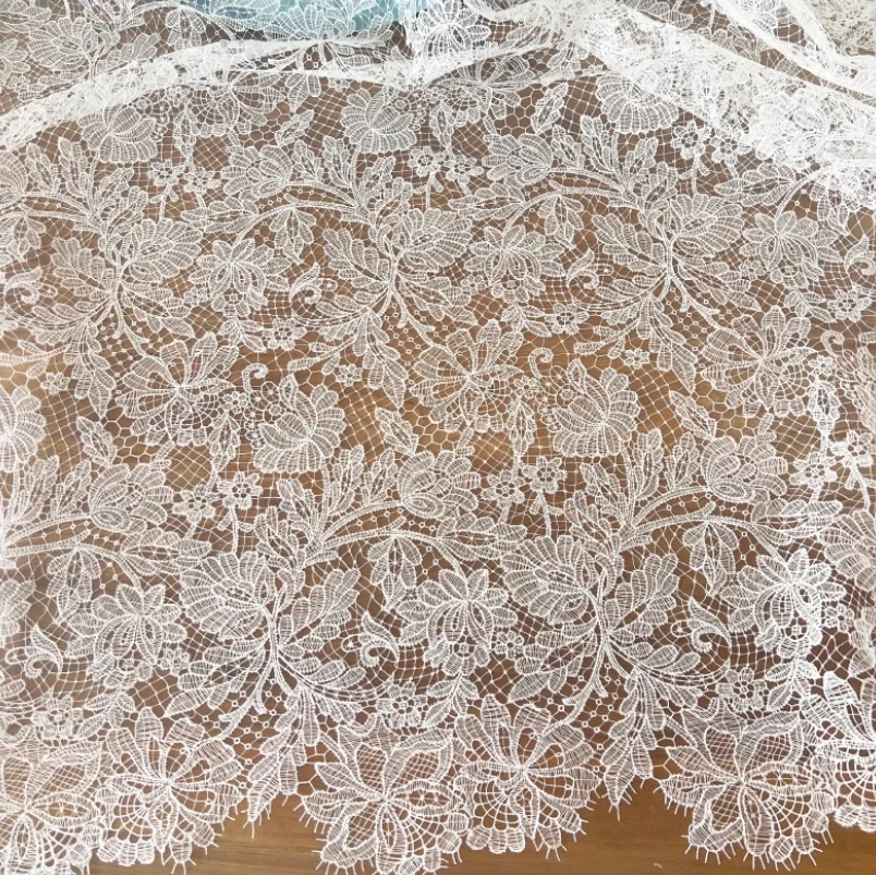 Fine Off White Fish Thread Wedding Lace Fabric, Hollow European and American Dress, Dress Accessories