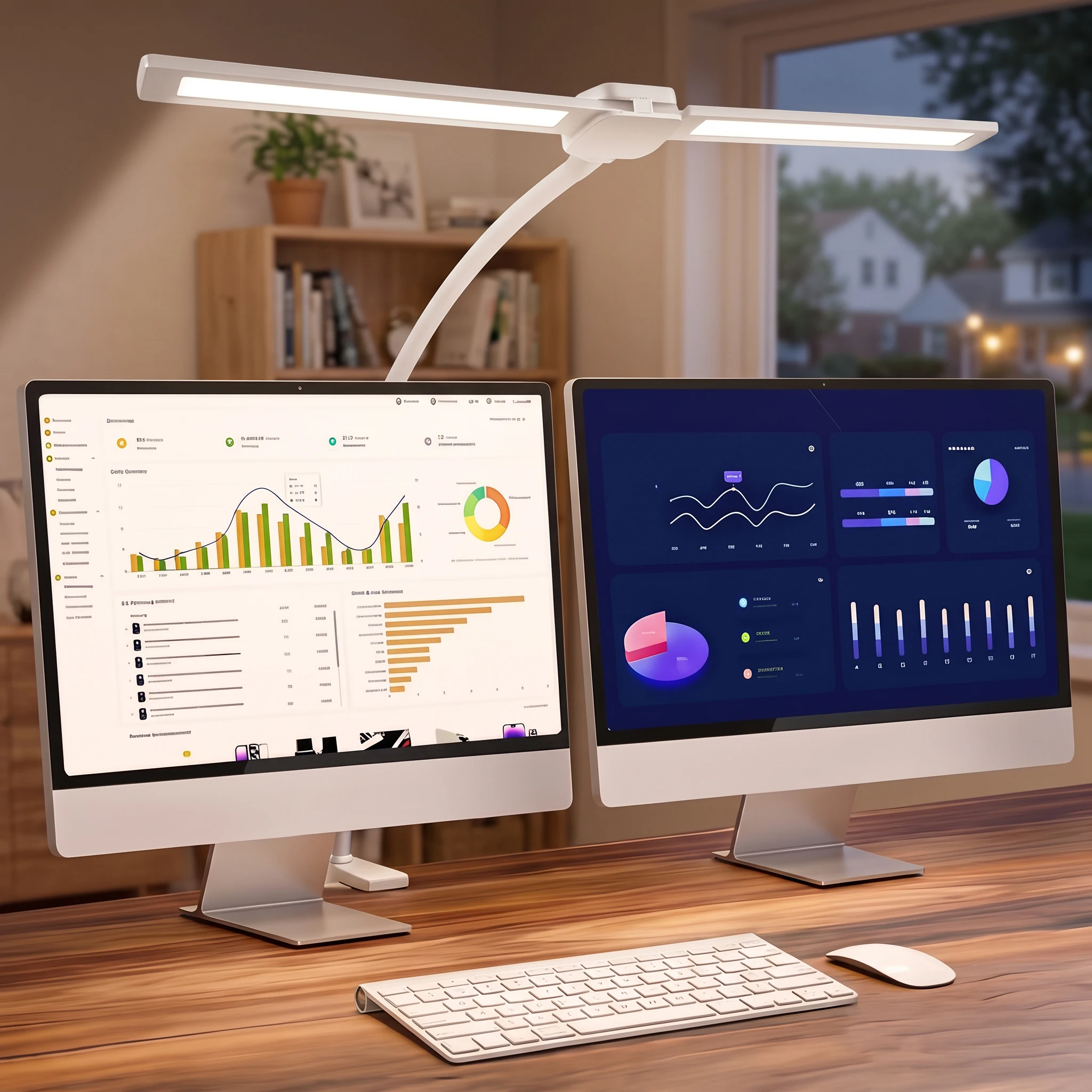 Eye-Care Double Head Desk Lamp LED Clip-on 3 Color Modes 10 Brightness Levels Computer Screen Light for Home Reading PC Game