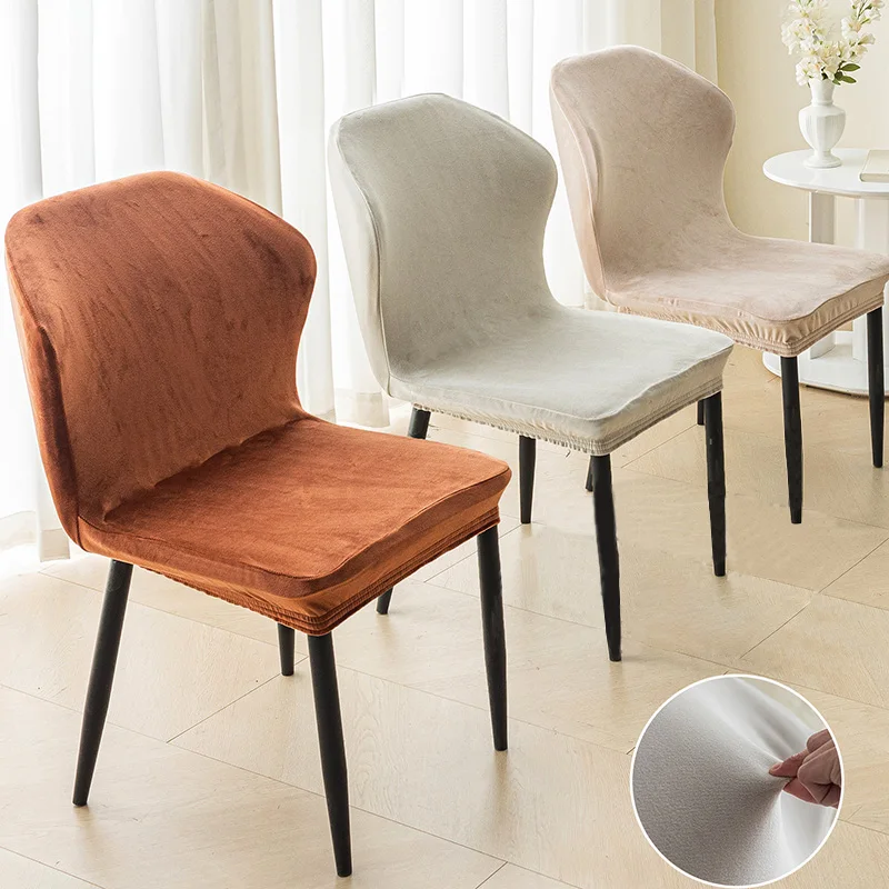 

All-inclusive Velvet Chair Covers Stretch Curved Dining Chair Cover Kitchen Hotel Chairs Slipcovers Armchair Seat Case