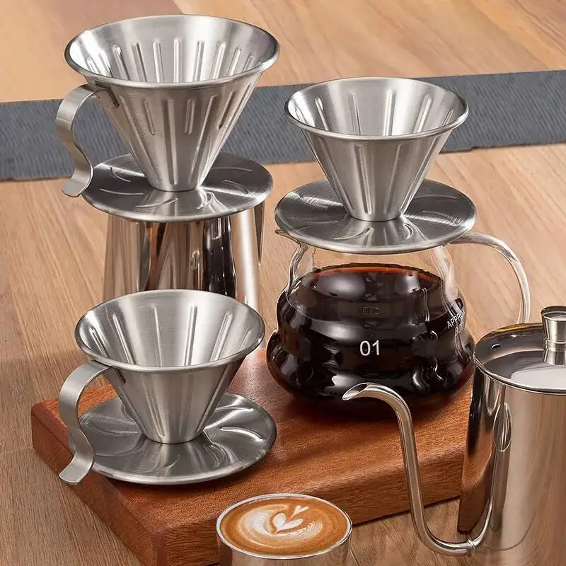 V Shaped Coffee Filter 304 Stainless Steel V01 V02 Hand Brewed Coffee Filter Pour Over Drip Coffee Funnel Dripper Strainer Cup