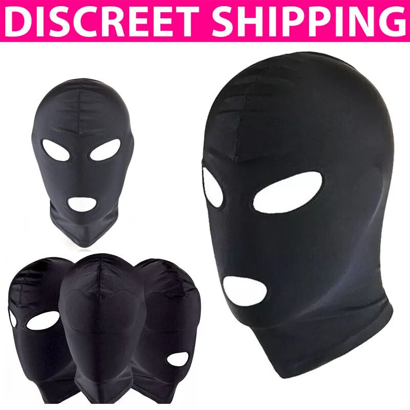 Spandex Full Head Restraint bocca aperta cappuccio maschera testa nero giochi per adulti maschera erotica cappuccio occhio Sexy BDSM copricapo schiavo Bondage