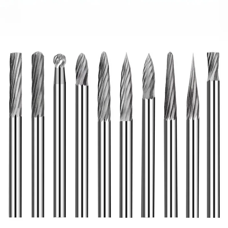 Tungsten steel rotary file 3mm milling cutter metal electric grinding head thread carbide grinding head double slot single slot