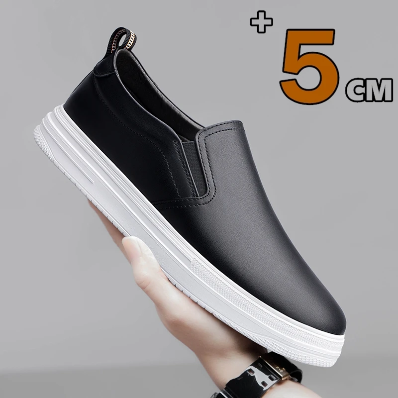 5cm Spring Summer Comfortable Man Casual Elevator Shoes Men Loafers Soft Cow Leather Men Moccasins Height Increase Taller Shoes