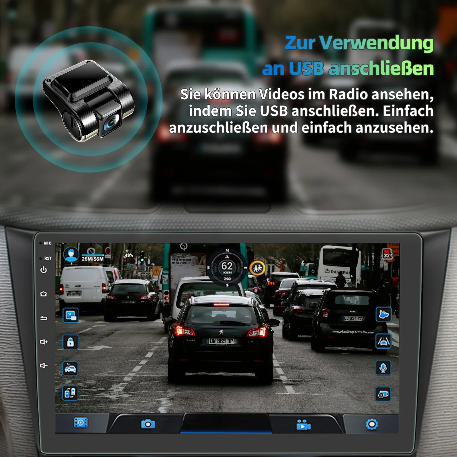 ESSGOO Autoradio 7"/9"/10" 2 DIN 8-Kern Android14 6+128 GB Kabelloses CarPlay Android Auto GPS-Navigation Bluetooth AM FM RDS WiFi QLED Touchscreen 4G LTE Mirror Link Lenkradsteuerung – Detail 20
