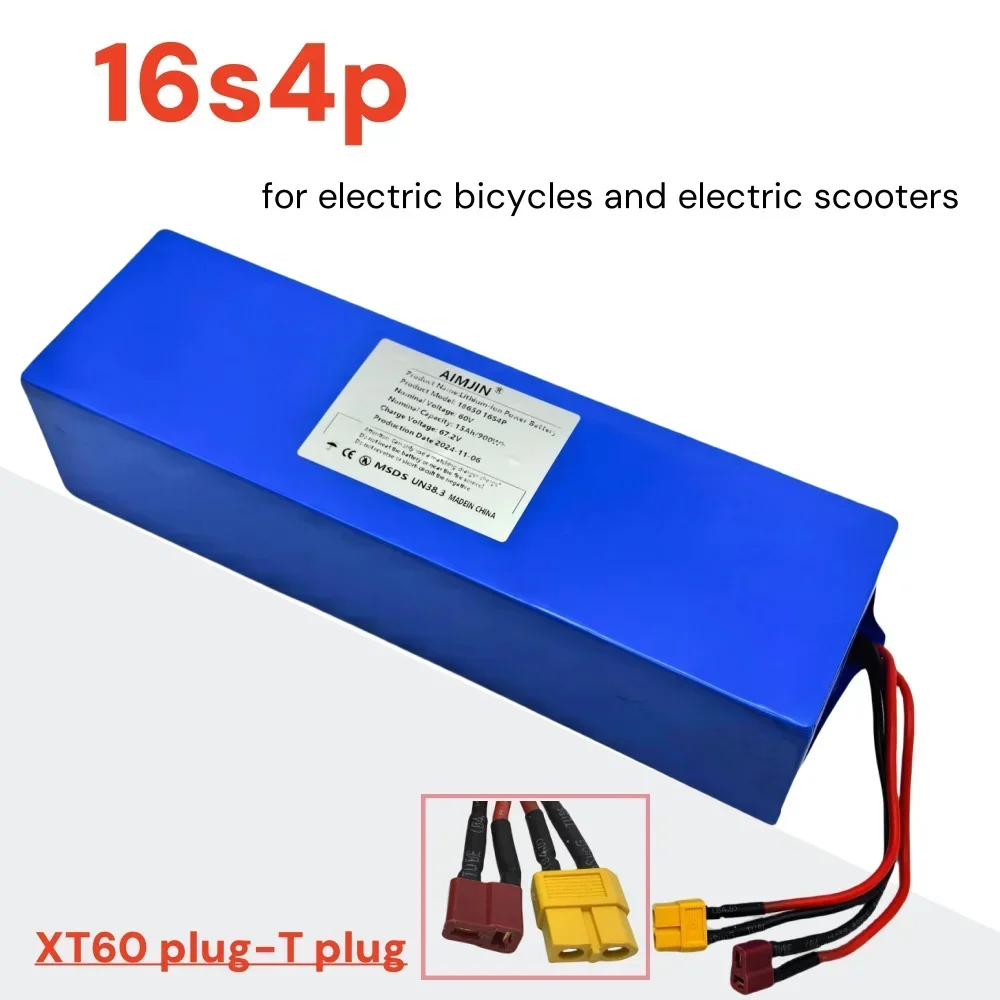 60V 15Ah High capacity 18650 Rechargeable/Lithium Battery Pack 16S4P  250-2500W Suitable for Motorcycle, Scooter, Bicycle Built-